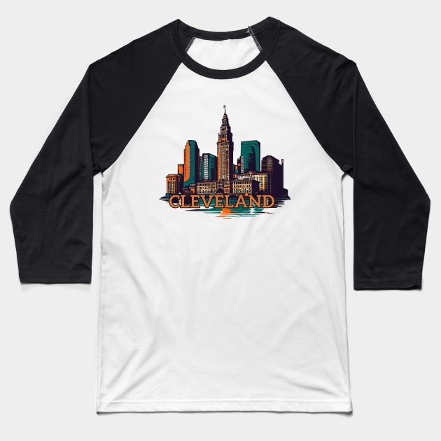 Cleveland cityscape Baseball T-Shirt by TomFrontierArt
